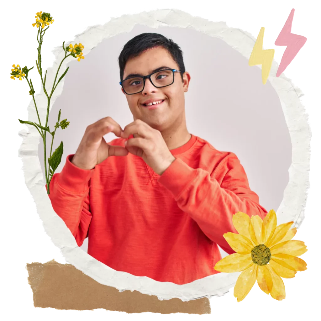 A disabled man making a love heart with his hands
